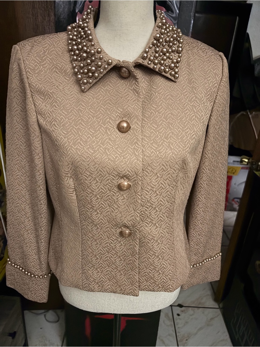 Vintage Papell Petites Beaded Collar Blazer Jacket